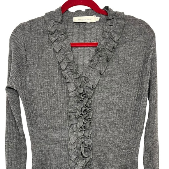 Anne Fontaine Charcoal Gray Wool Ruffle Accent Button Front Sweater Dress US 10 - Picture 3 of 9